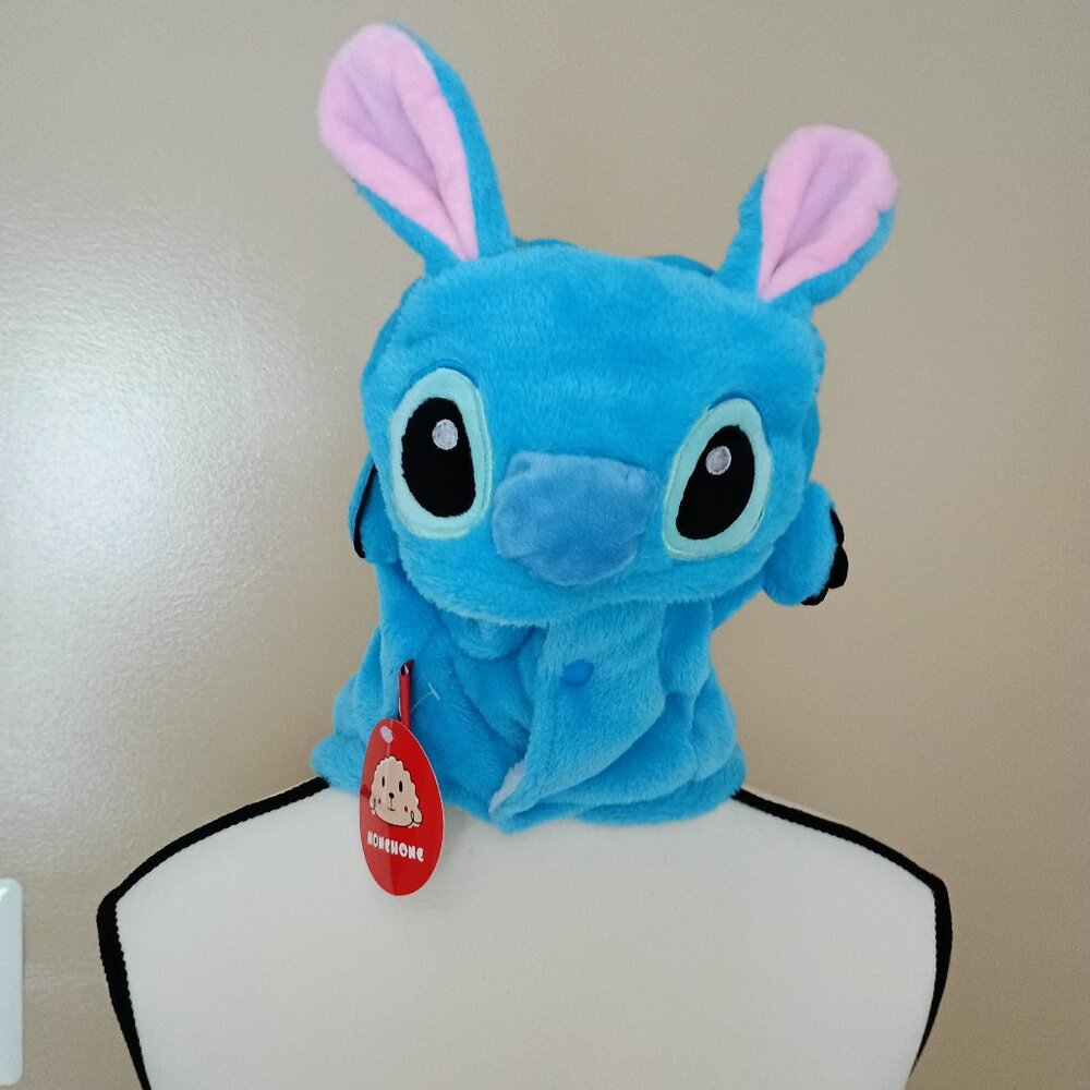 PLAYFUL COLORFUL DOGGY HOODIE-BLUE BODY W/PINK EARS-SIZE MEDIUM-POM POM IN BACK